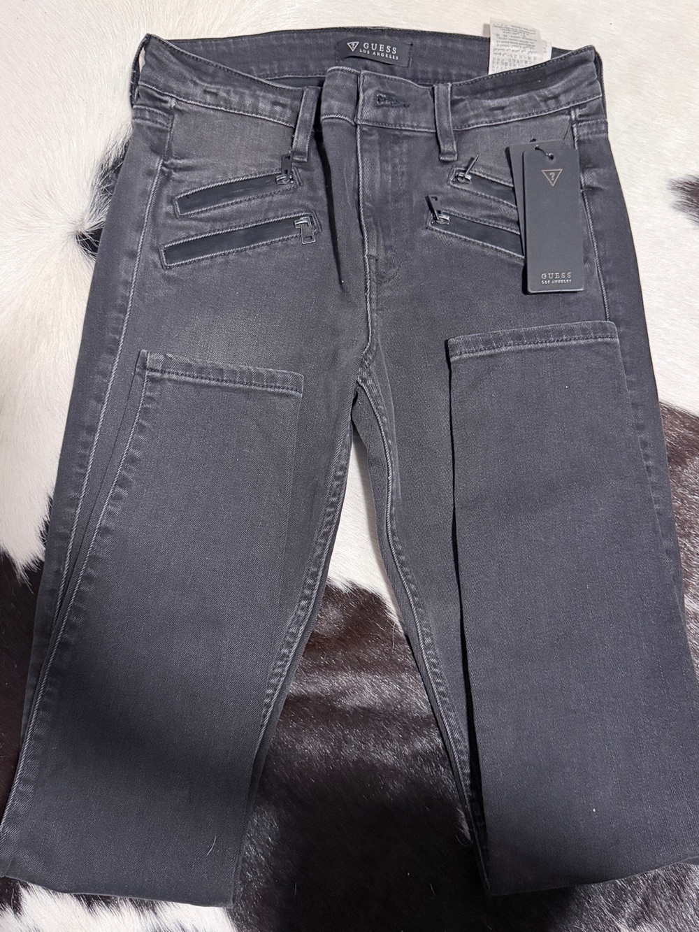 GUESS Women's Charcoal Skinny Jeans with Zip Pocket Details